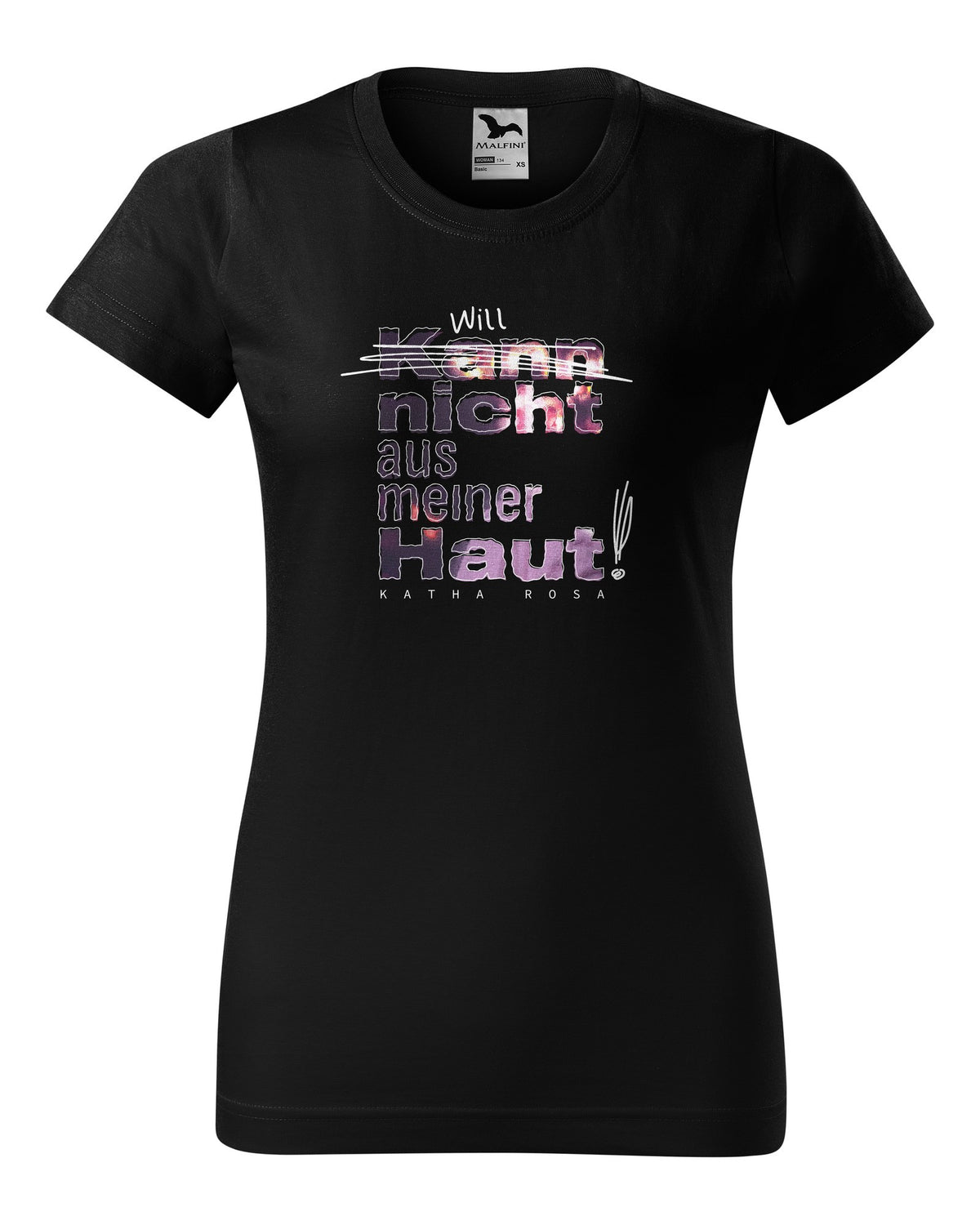 Kann nicht aus meiner Haut T-Shirt tailliert schwarz, Vorderseite