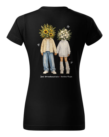 Blumenpaar T-Shirt tailliert schwarz – Rückseite