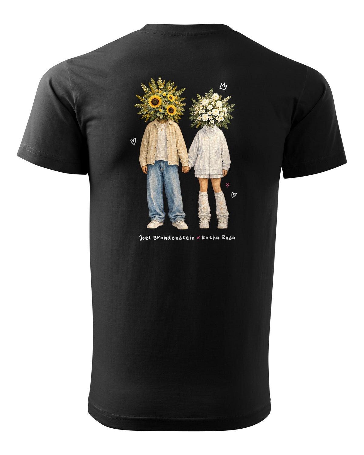 Blumenpaar T-Shirt Unisex schwarz – Rückseite