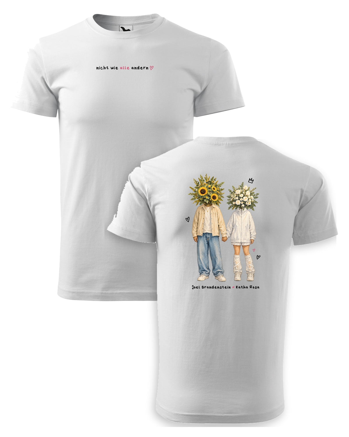 Nicht wie alle andern Blumenpaar T-Shirt Unisex weiß – Vorder- und Rückseite