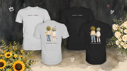 Nicht wie alle andern Blumenpaar T-Shirt in Weiß und Schwarz, Vorder- und Rückseite